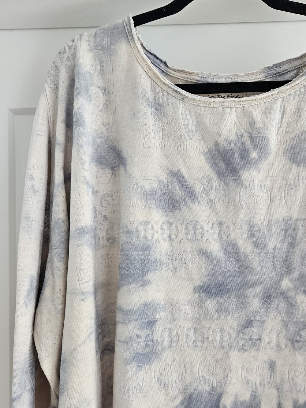 We The Free Tie-Dye Lightweight Long Sleeve Top in Blue and Cream Boho Oversized - Picture 2 of 7